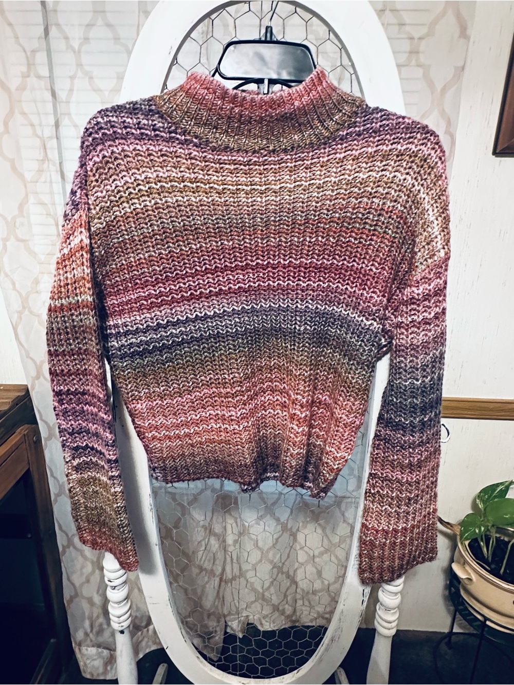 ruby moon Multicolor Striped Crewneck Sweater in Pink, Brown, Purple
